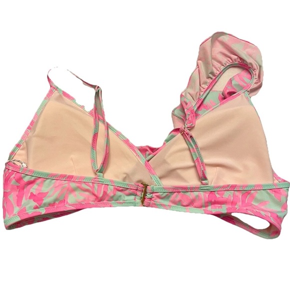 NWT Vineyard Vines Bougainvillea Ruffle Bikini Top in Crystal blue/Pink Size L - Picture 3 of 11